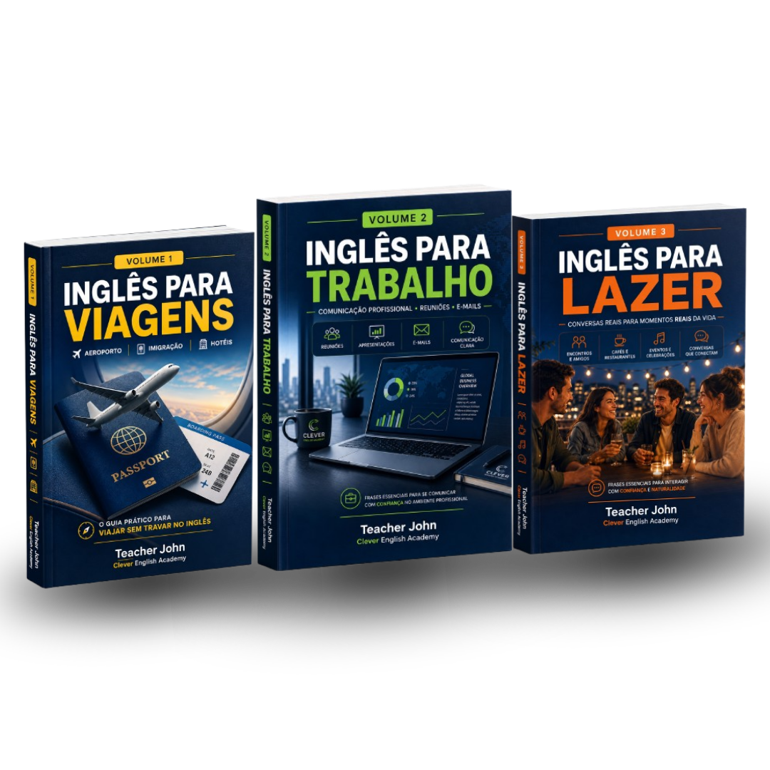 Capas dos três e-books da Trilogia de Inglês lado a lado